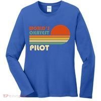 Worlds Okayest Pilot Funny Retro Funny Gift Women's Long Sleeve Shirt thumb 0