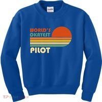 Worlds Okayest Pilot Funny Retro Funny Gift Kids Sweatshirt thumb 0
