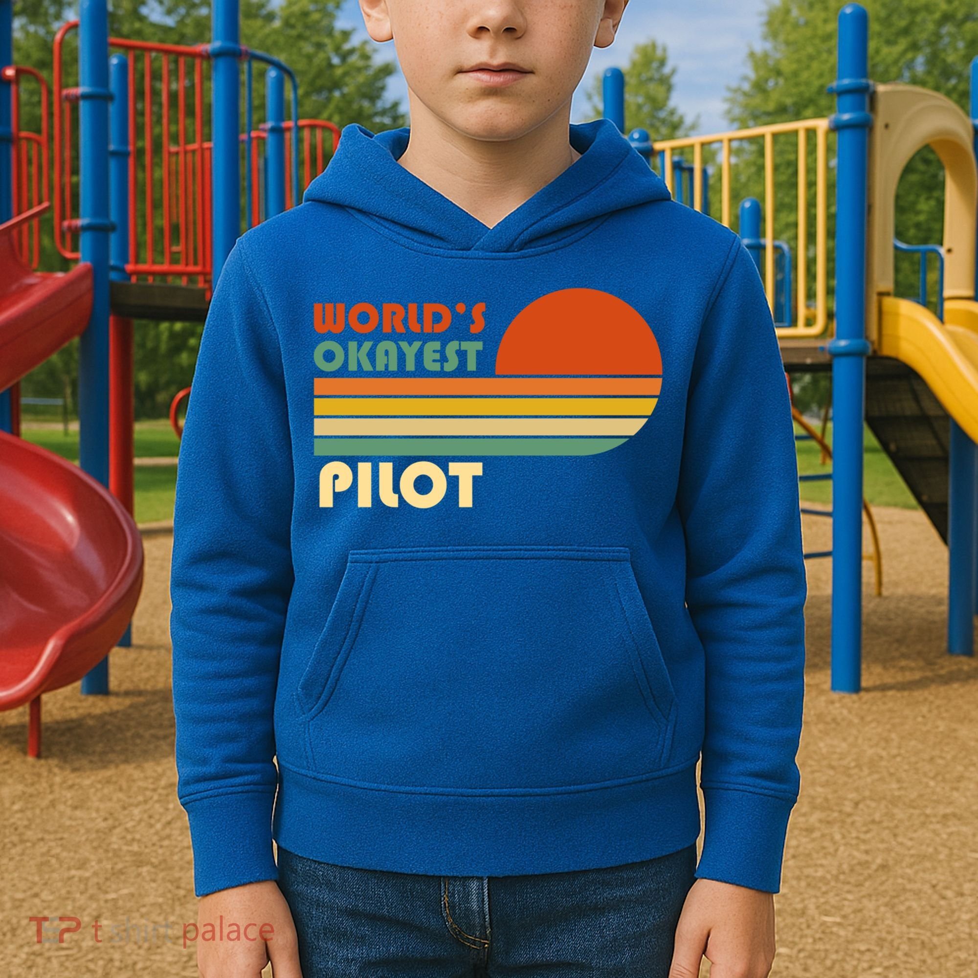 Worlds Okayest Pilot Funny Retro Funny Gift Kids Hoodie