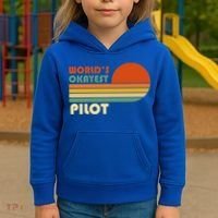 Worlds Okayest Pilot Funny Retro Funny Gift Kids Hoodie thumb 3