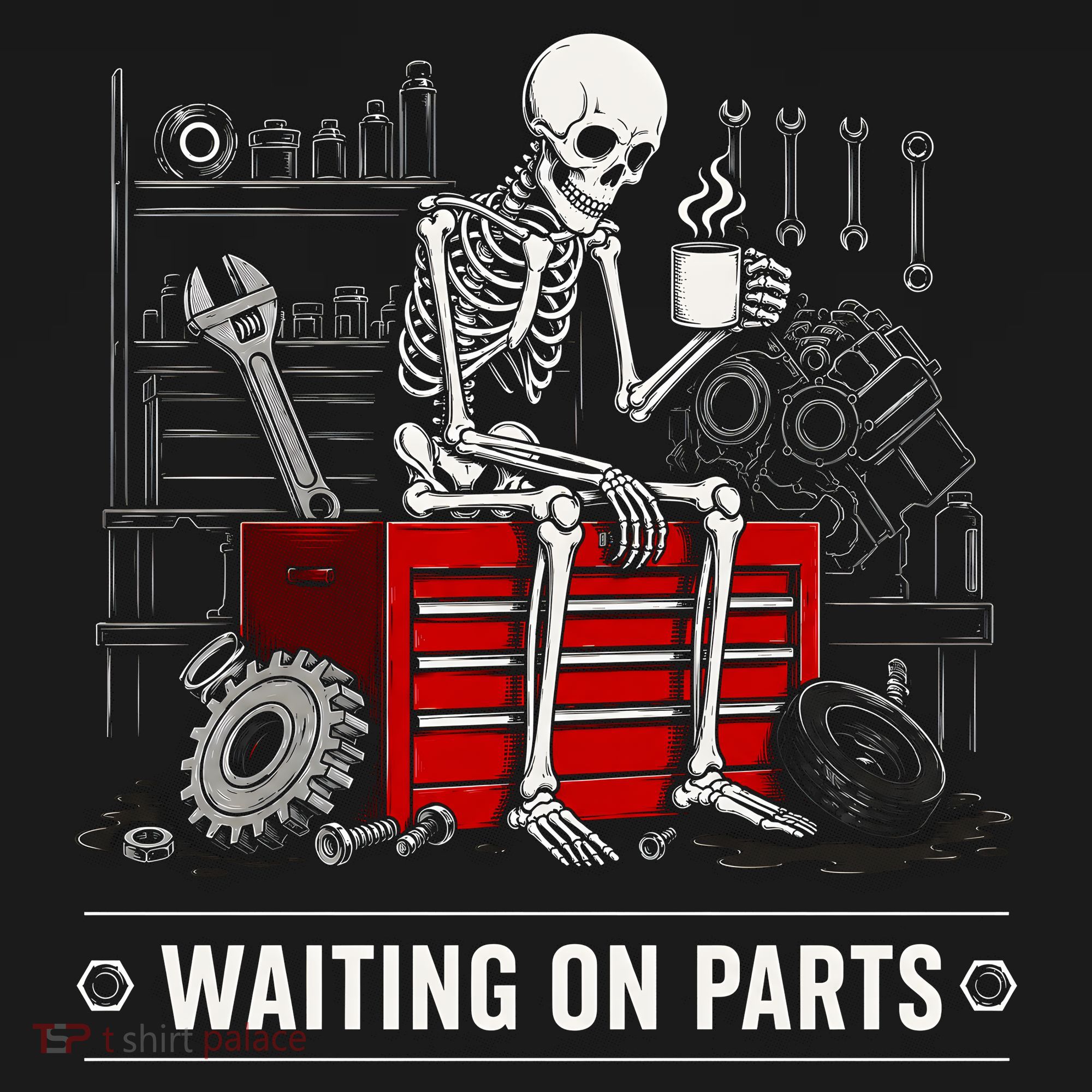 Waiting on Parts Skeleton Mechanic Humor Gift Hoodie