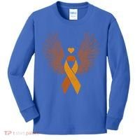 Winged Orange Ribbon Kidney Cancer Awareness Funny Gift Kids Long Sleeve Shirt thumb 0