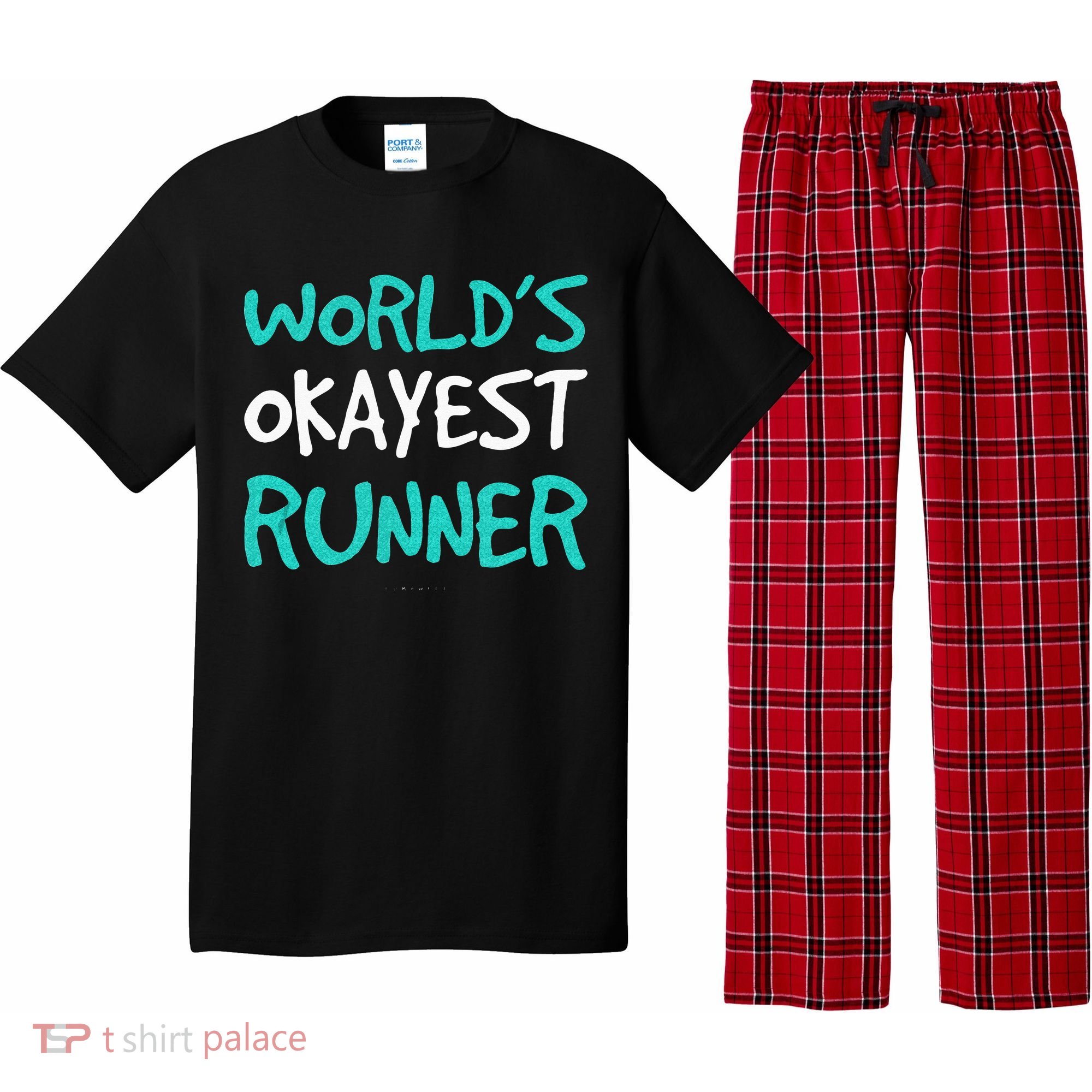 Worlds Okayest Runner . Funny Running Runner Tanks Pajama Set