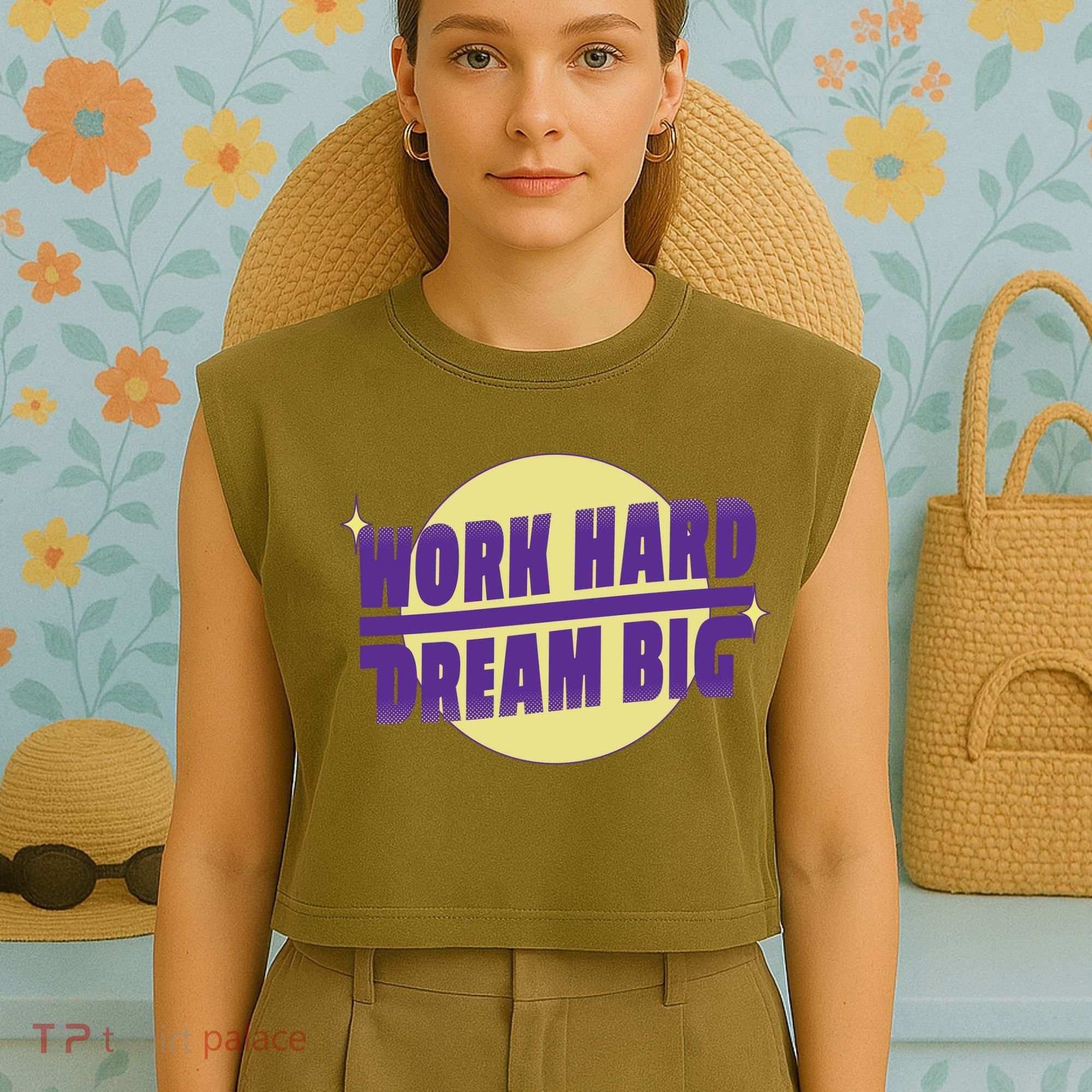 Work Hard Dream Big Garment-Dyed Women's Muscle Tee
