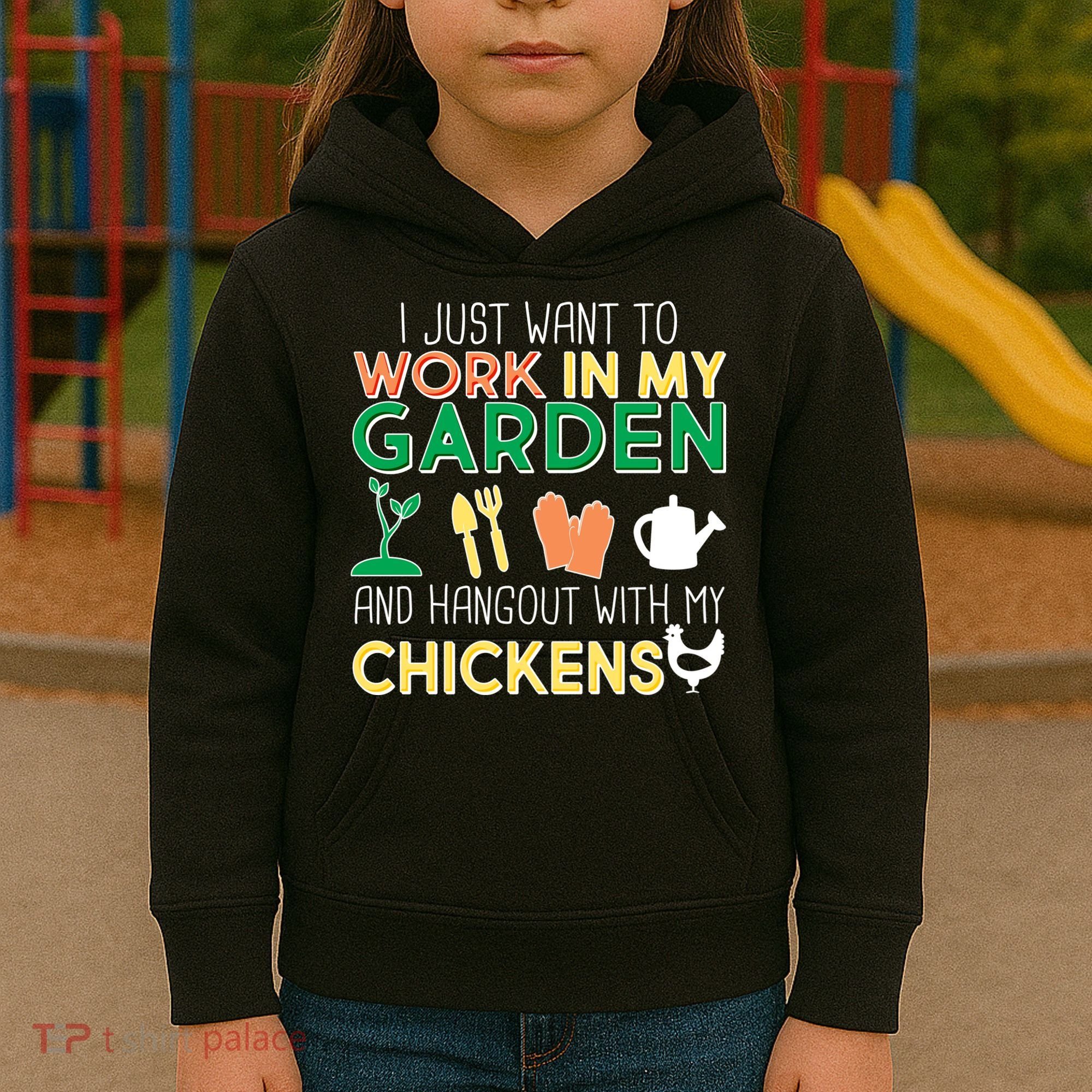 Work In My Garden Hangout With My Chickens Kids Hoodie