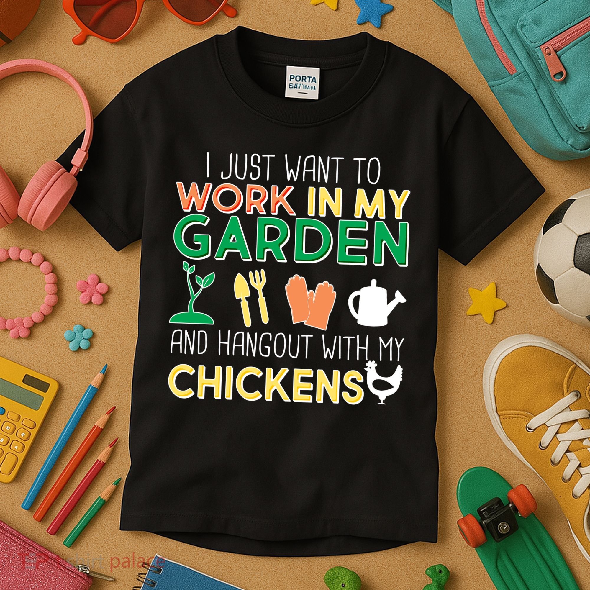 Work In My Garden Hangout With My Chickens Kids T-Shirt