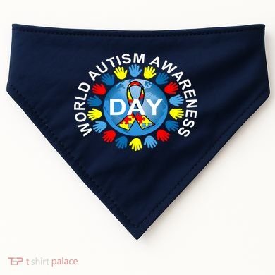 World Autism Awareness Day Earth Puzzle Ribbon USA-Made Doggie Bandana