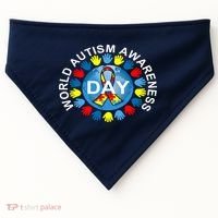 World Autism Awareness Day Earth Puzzle Ribbon USA-Made Doggie Bandana thumb 0