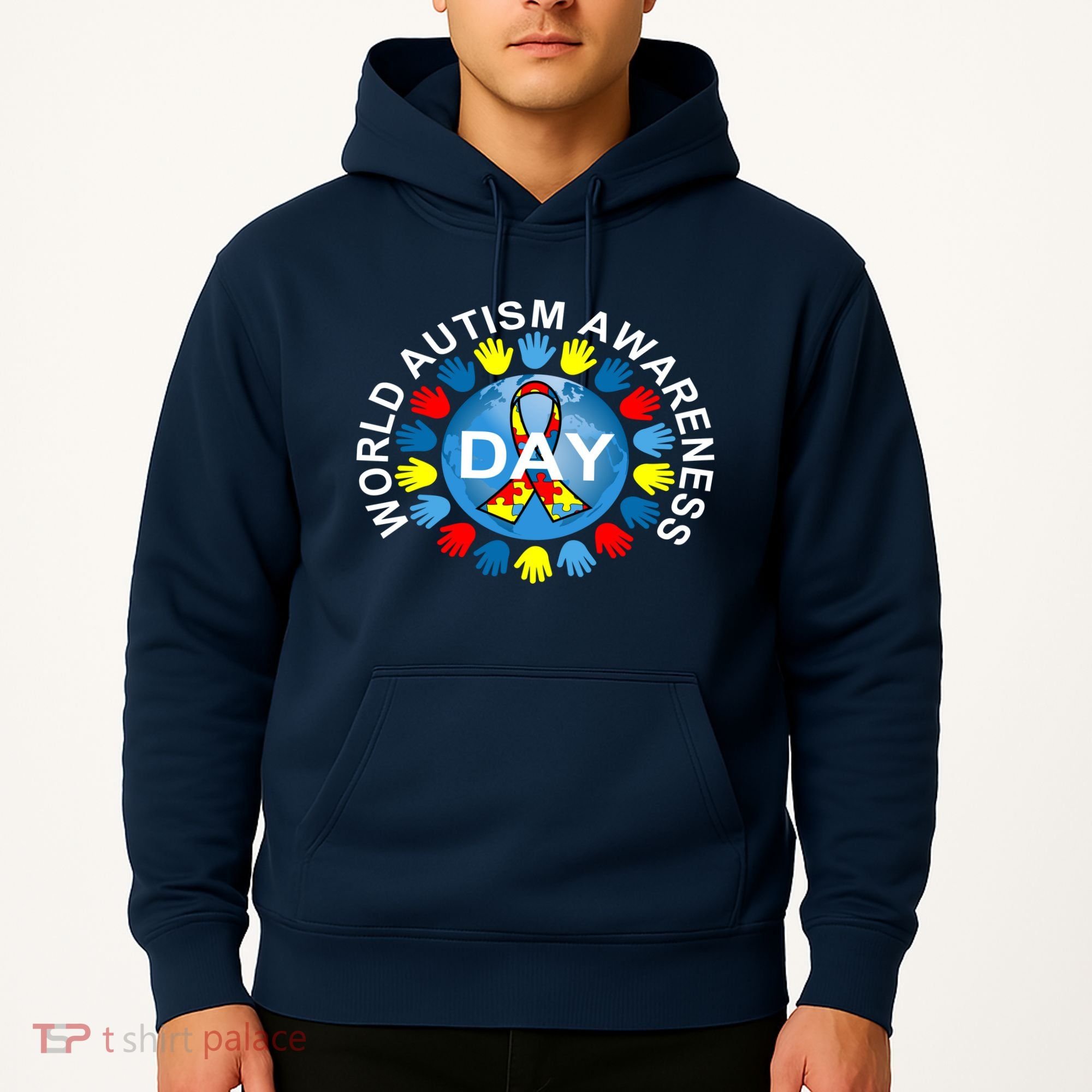 World Autism Awareness Day Earth Puzzle Ribbon Hoodie