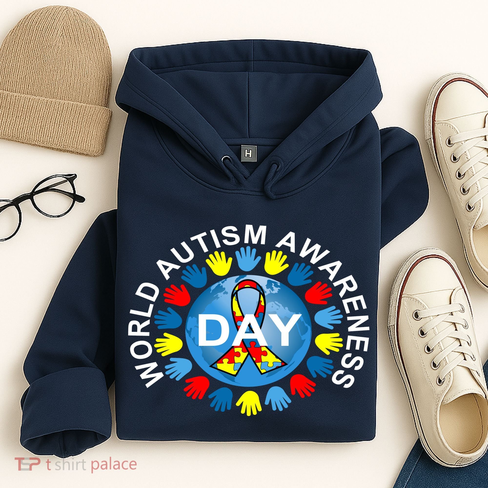 World Autism Awareness Day Earth Puzzle Ribbon Hoodie