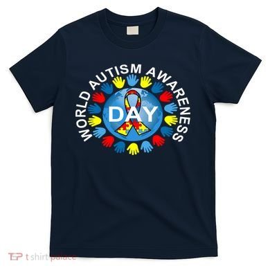 World Autism Awareness Day Earth Puzzle Ribbon T-Shirt