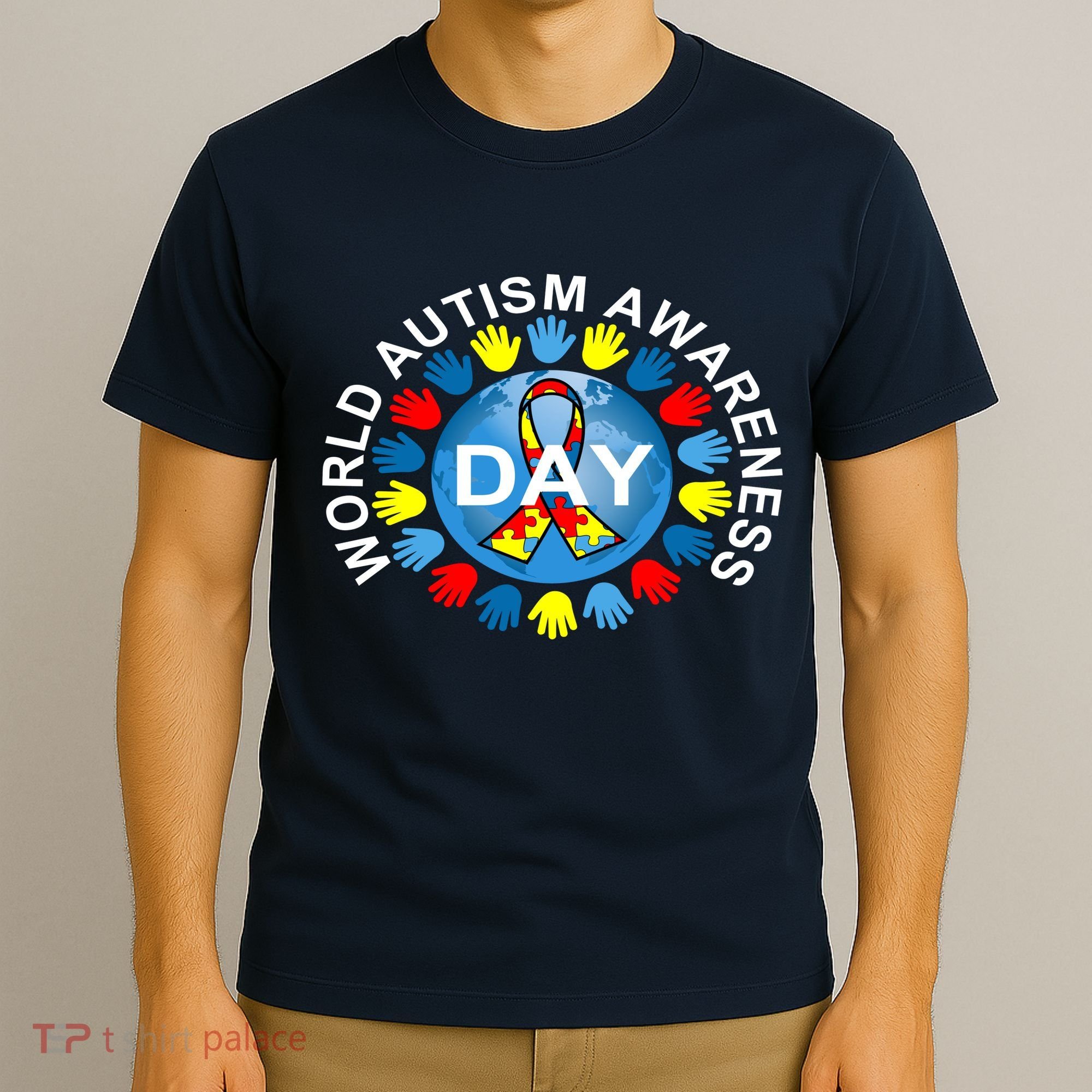 World Autism Awareness Day Earth Puzzle Ribbon T-Shirt