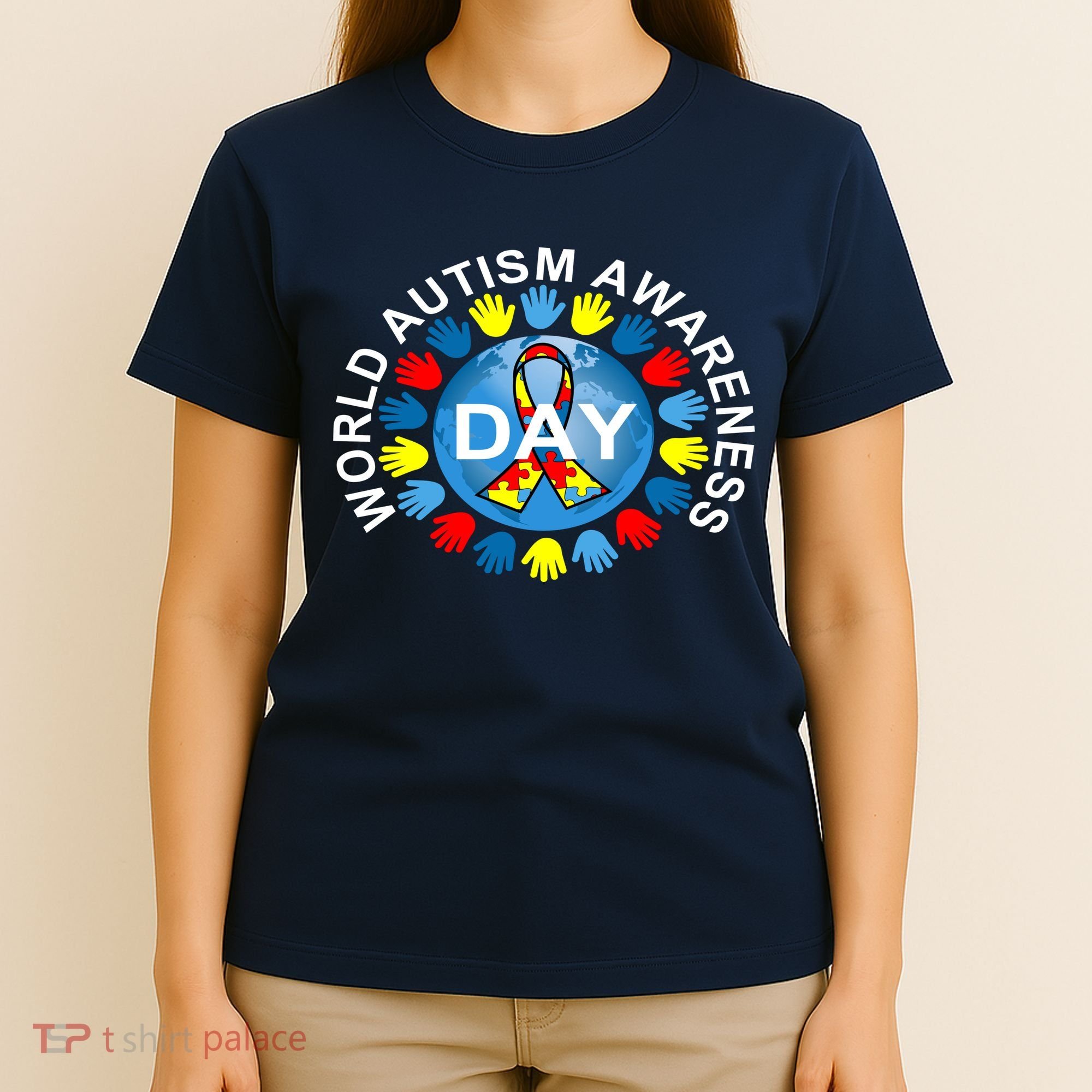 World Autism Awareness Day Earth Puzzle Ribbon T-Shirt