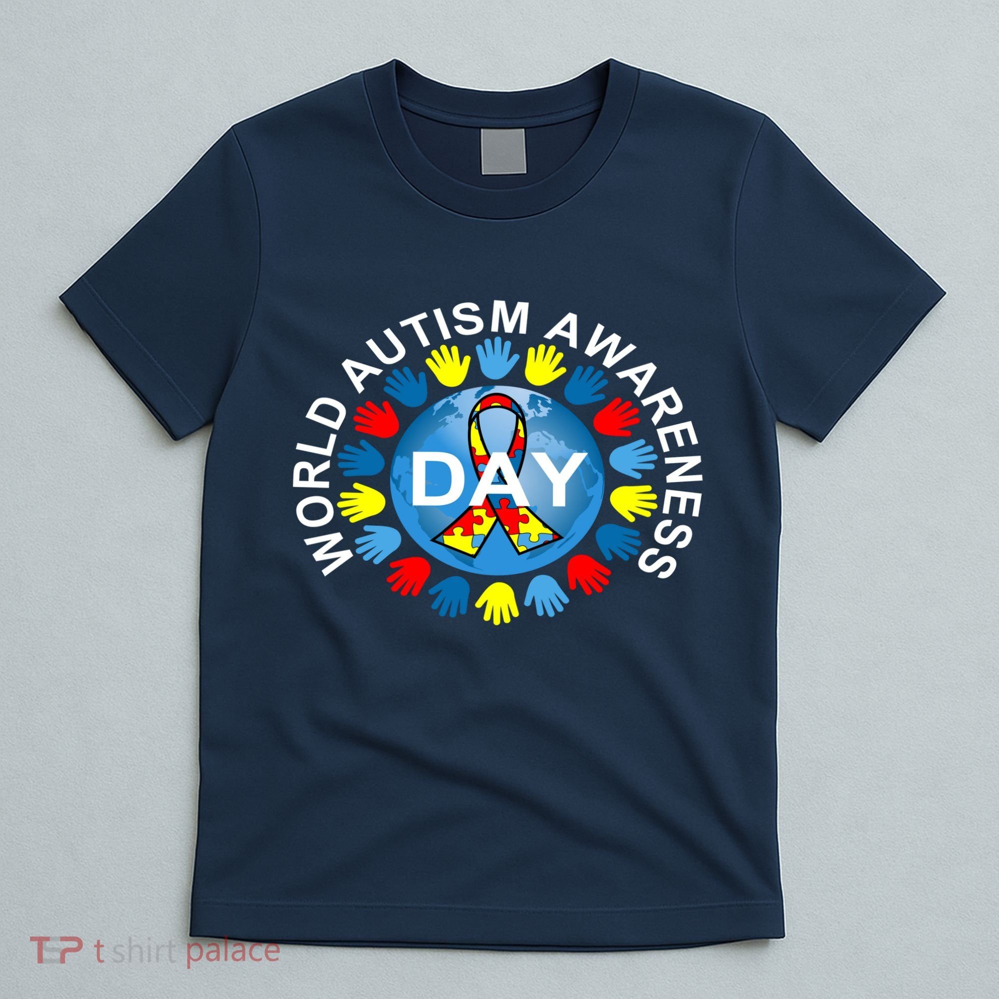 World Autism Awareness Day Earth Puzzle Ribbon T-Shirt