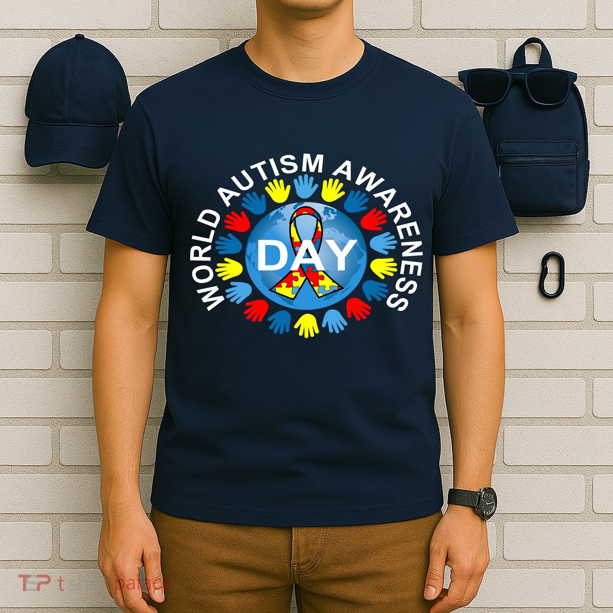 World Autism Awareness Day Earth Puzzle Ribbon T-Shirt