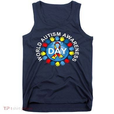 World Autism Awareness Day Earth Puzzle Ribbon Tank Top