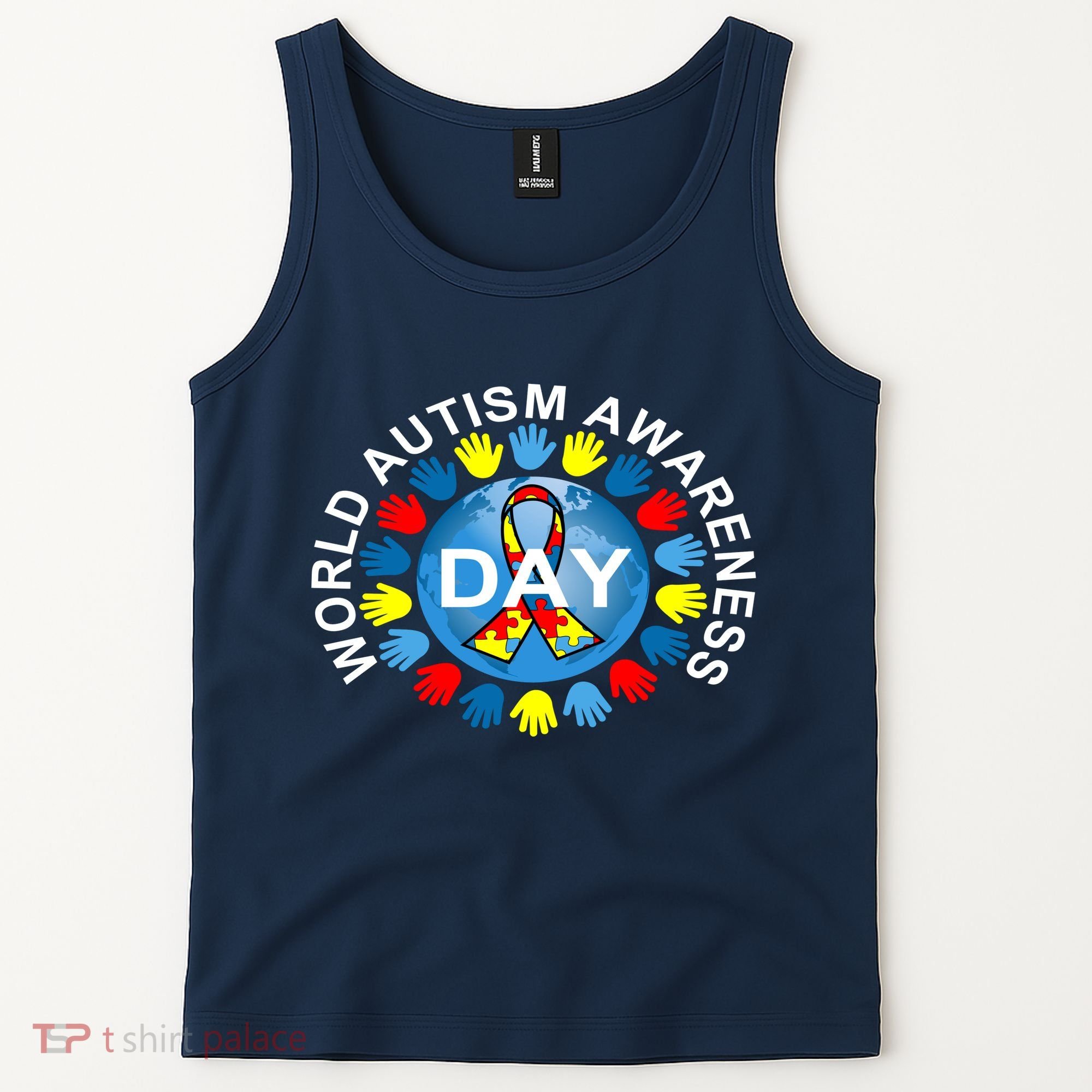 World Autism Awareness Day Earth Puzzle Ribbon Tank Top