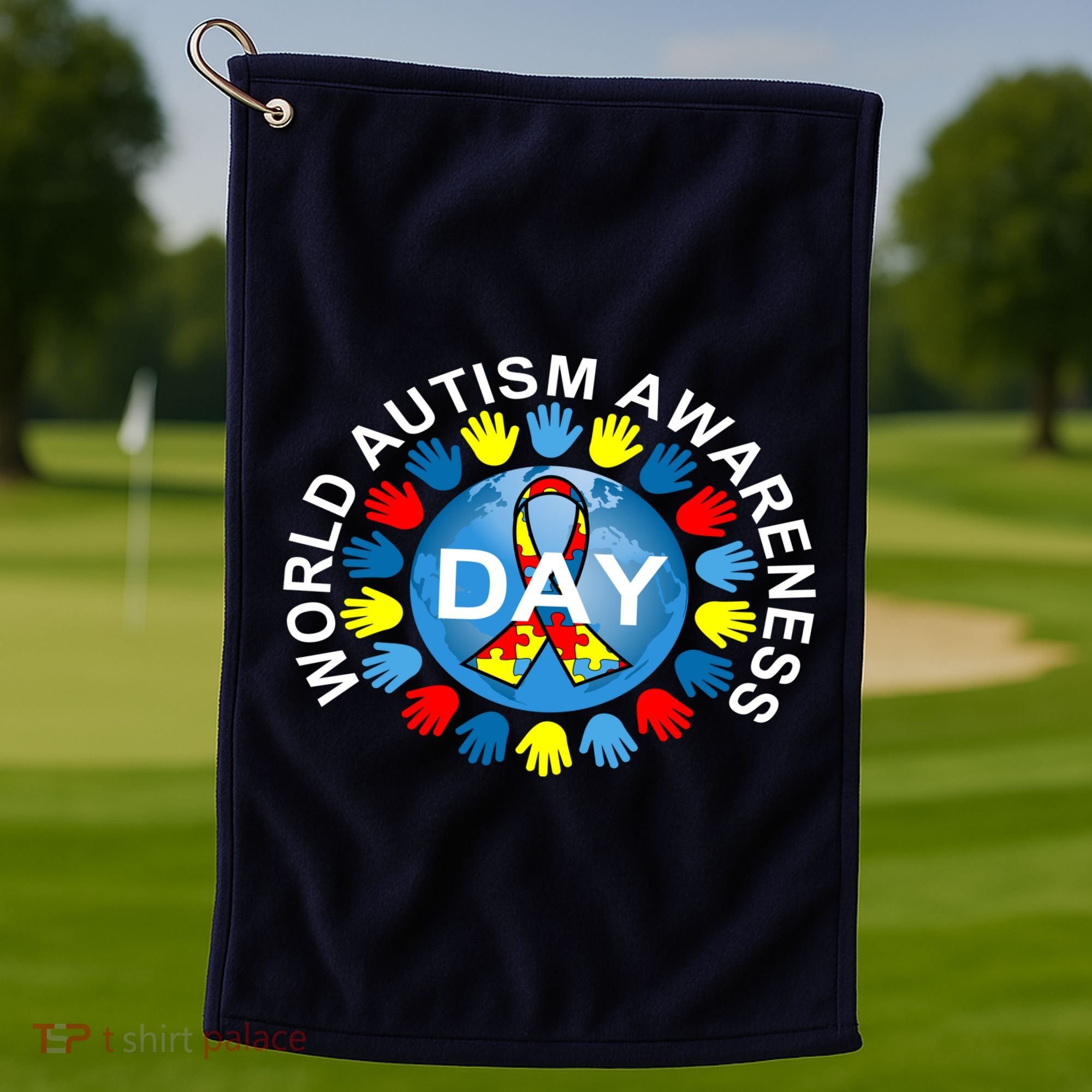 World Autism Awareness Day Earth Puzzle Ribbon Golf Towel
