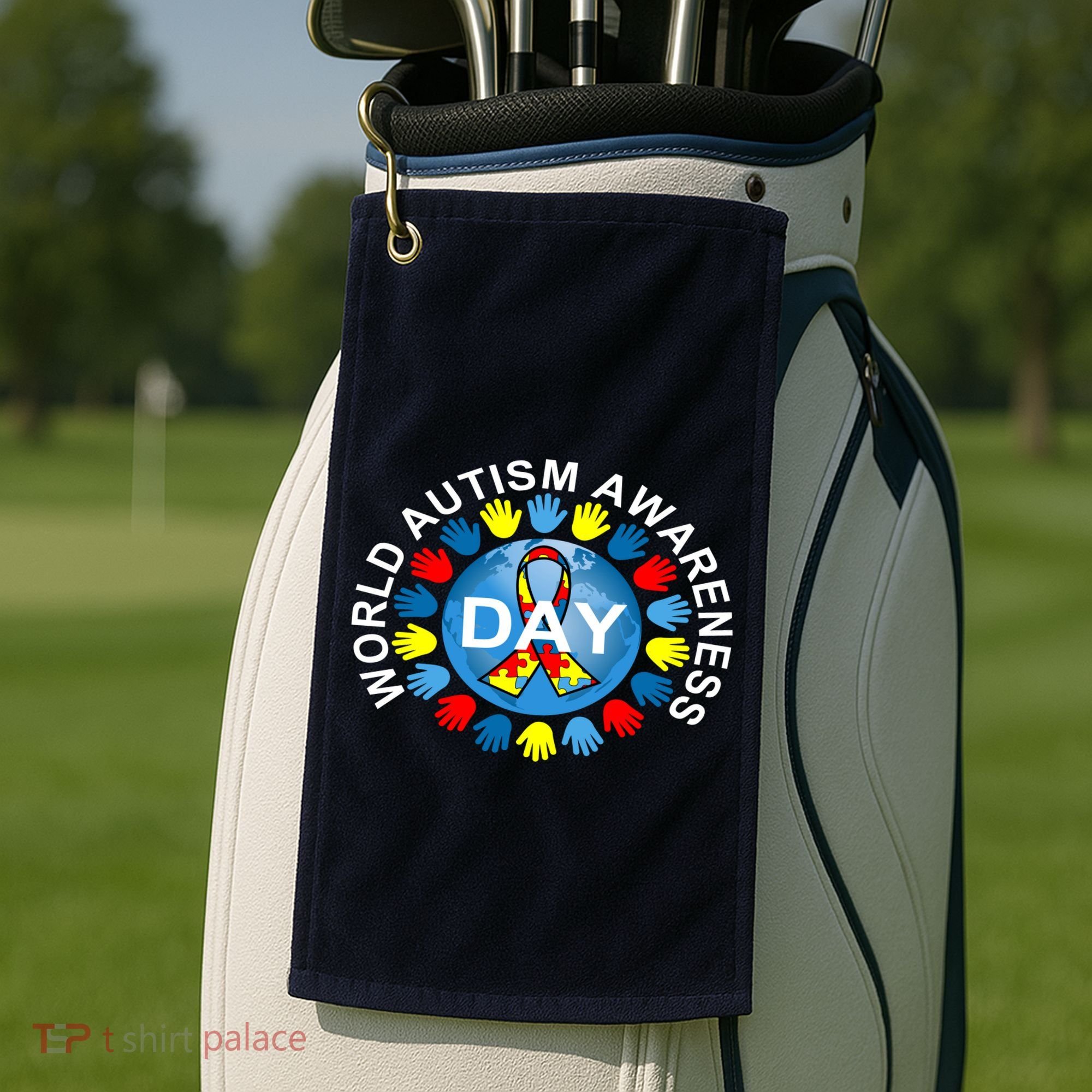 World Autism Awareness Day Earth Puzzle Ribbon Golf Towel
