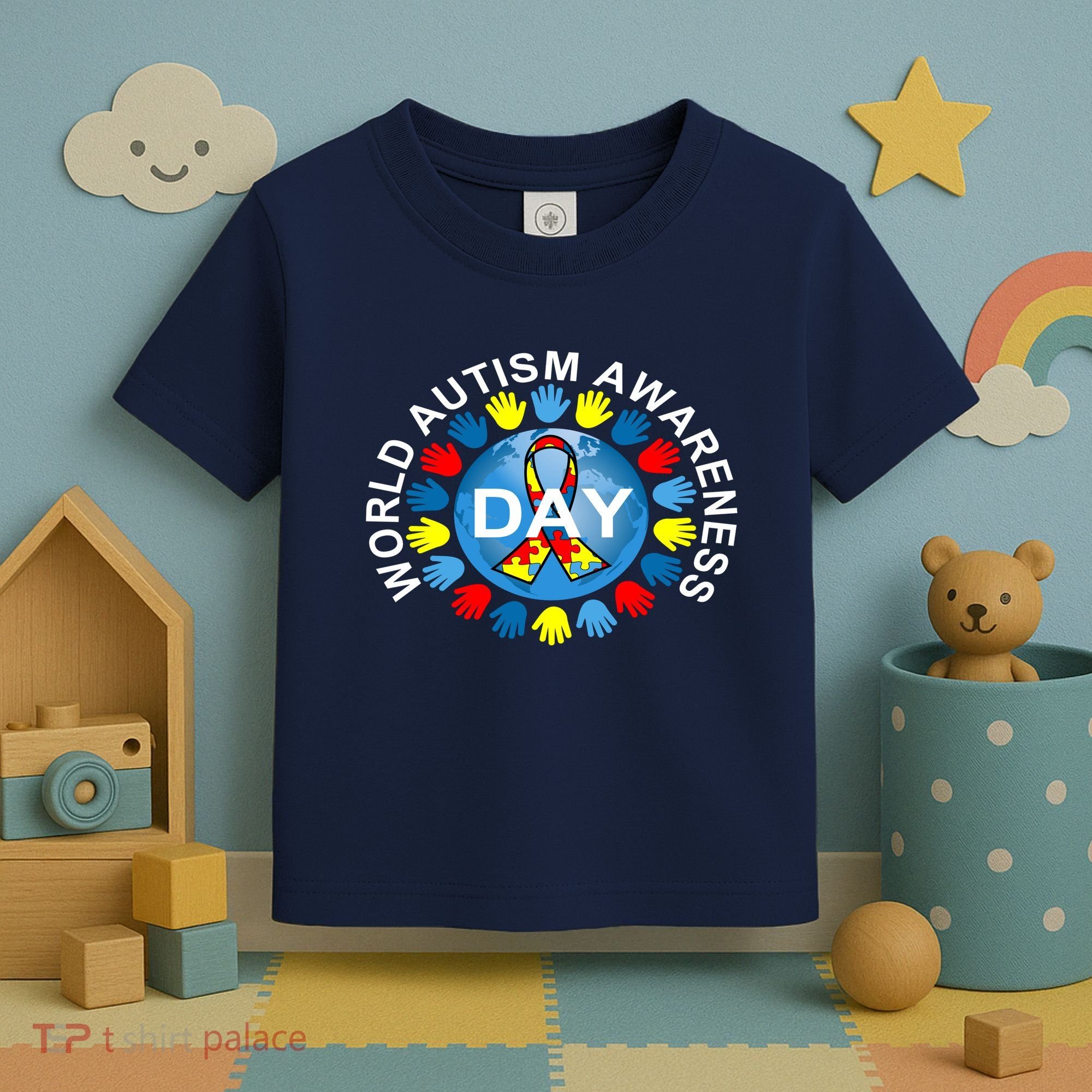 World Autism Awareness Day Earth Puzzle Ribbon Toddler T-Shirt