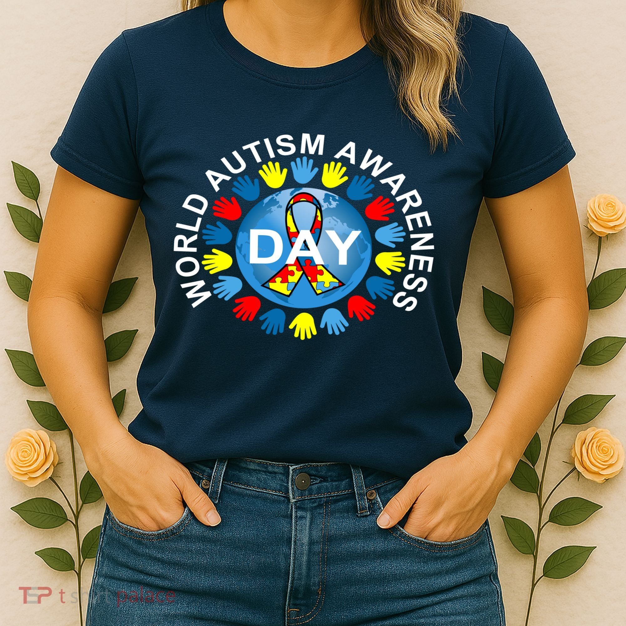 World Autism Awareness Day Earth Puzzle Ribbon Women's T-Shirt