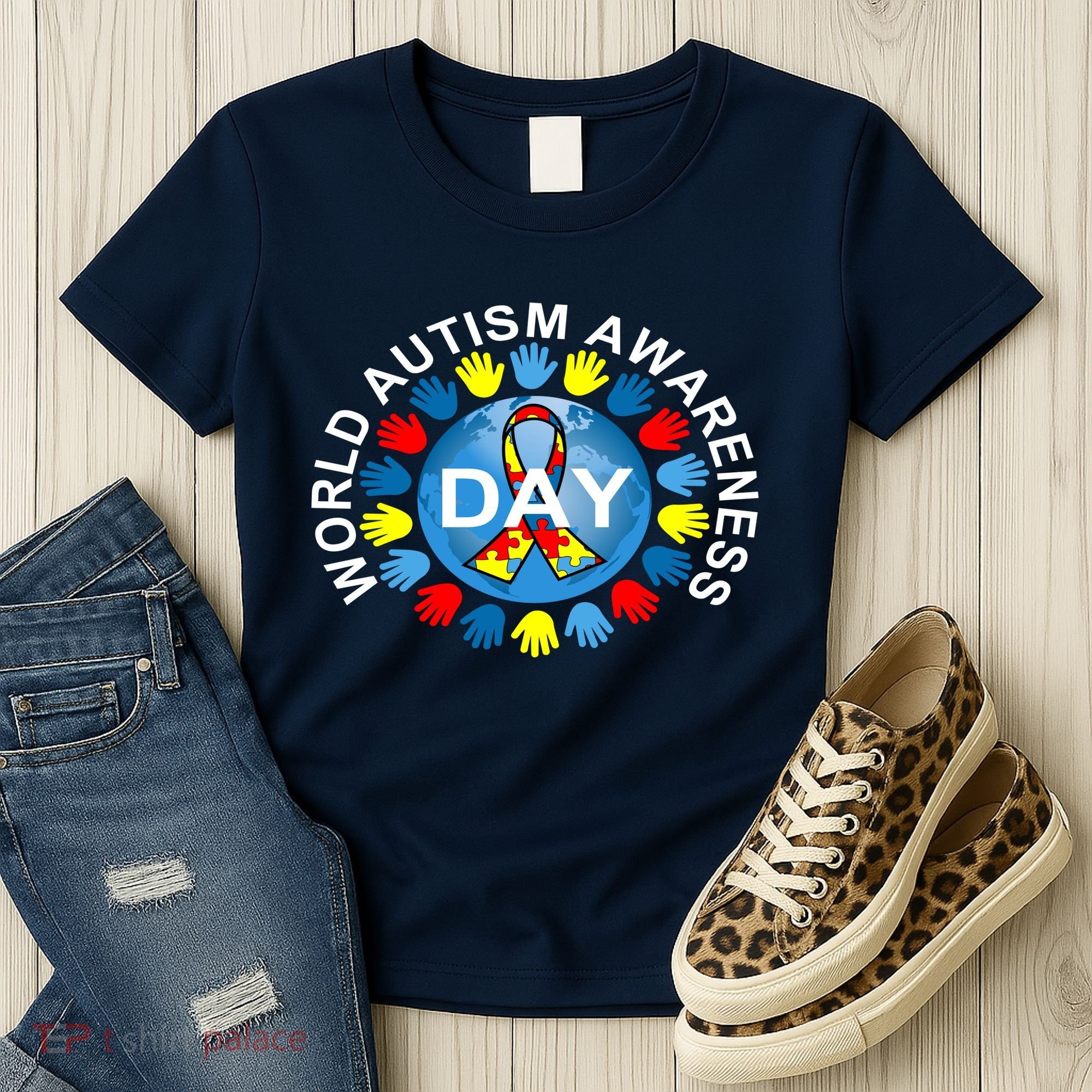 World Autism Awareness Day Earth Puzzle Ribbon Women's T-Shirt