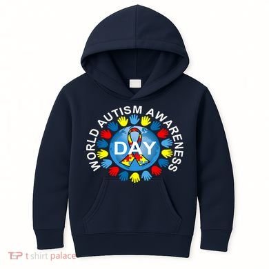 World Autism Awareness Day Earth Puzzle Ribbon Kids Hoodie