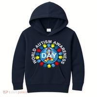 World Autism Awareness Day Earth Puzzle Ribbon Kids Hoodie thumb 0