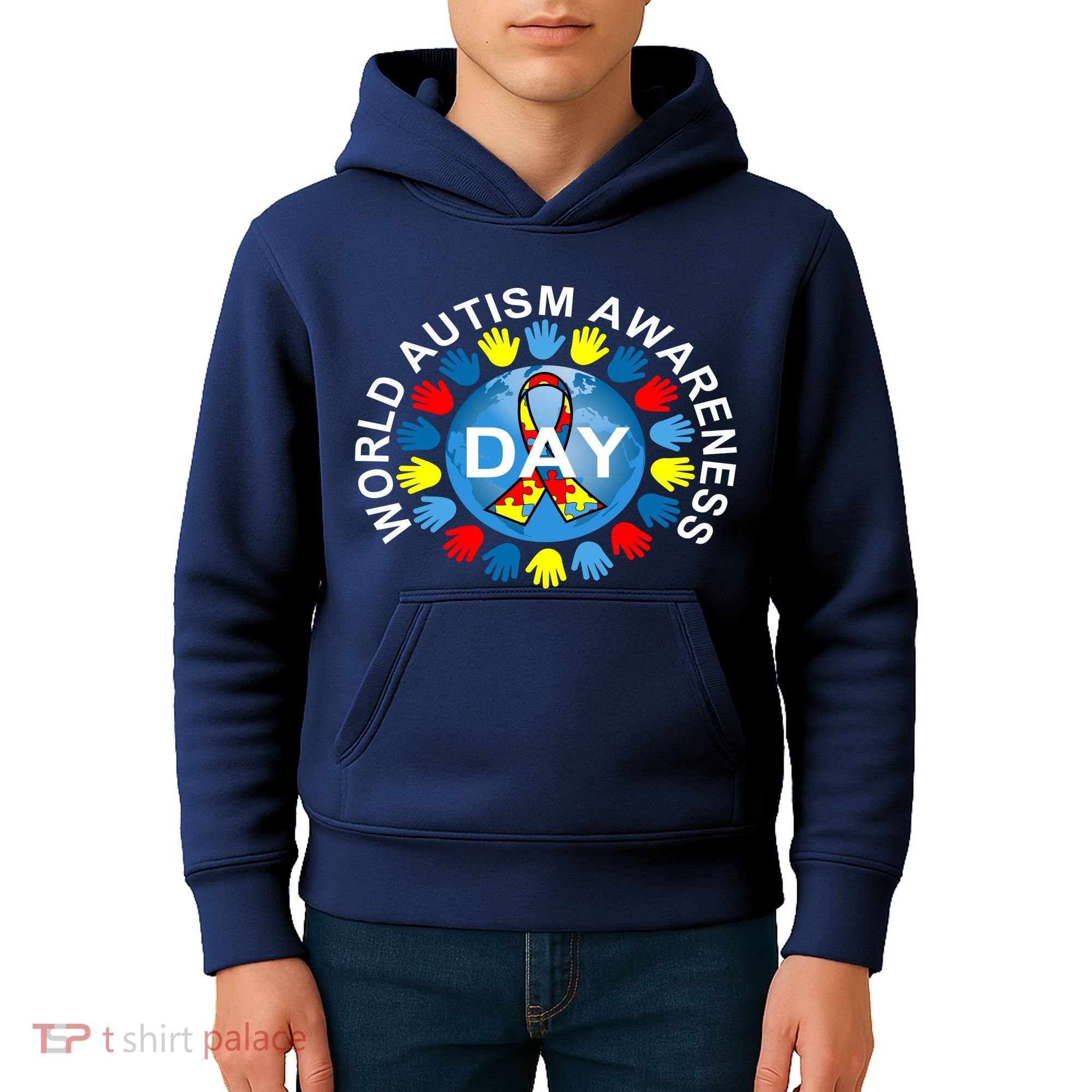 World Autism Awareness Day Earth Puzzle Ribbon Kids Hoodie