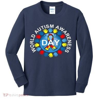 World Autism Awareness Day Earth Puzzle Ribbon Kids Long Sleeve Shirt