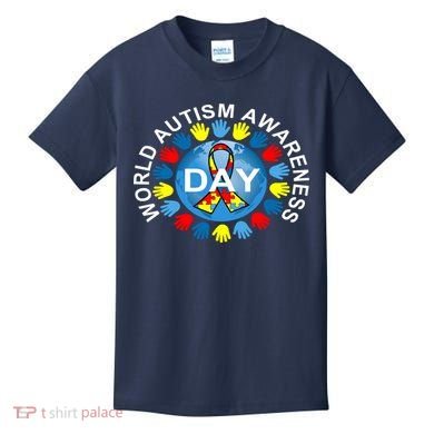 World Autism Awareness Day Earth Puzzle Ribbon Kids T-Shirt