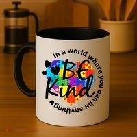 World Where You Can Be Anything Be Kind Autism Heart Coffee Mug thumb 4