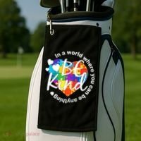 World Where You Can Be Anything Be Kind Autism Heart Golf Towel thumb 2
