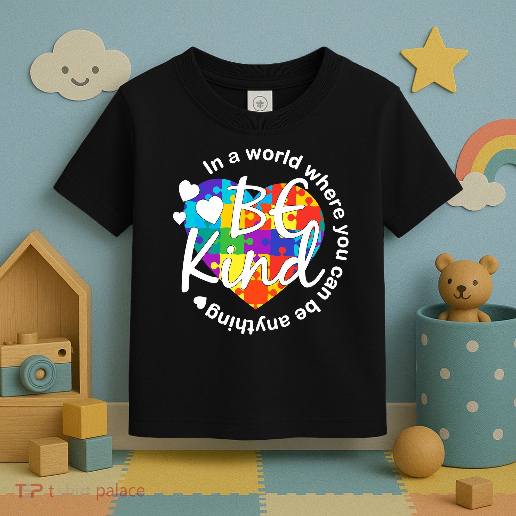 World Where You Can Be Anything Be Kind Autism Heart Toddler T-Shirt