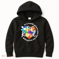 World Where You Can Be Anything Be Kind Autism Heart Kids Hoodie thumb 0