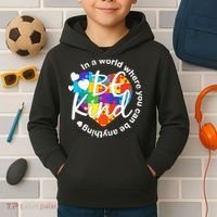 World Where You Can Be Anything Be Kind Autism Heart Kids Hoodie thumb 2