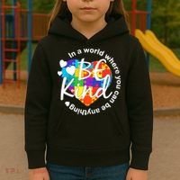 World Where You Can Be Anything Be Kind Autism Heart Kids Hoodie thumb 3