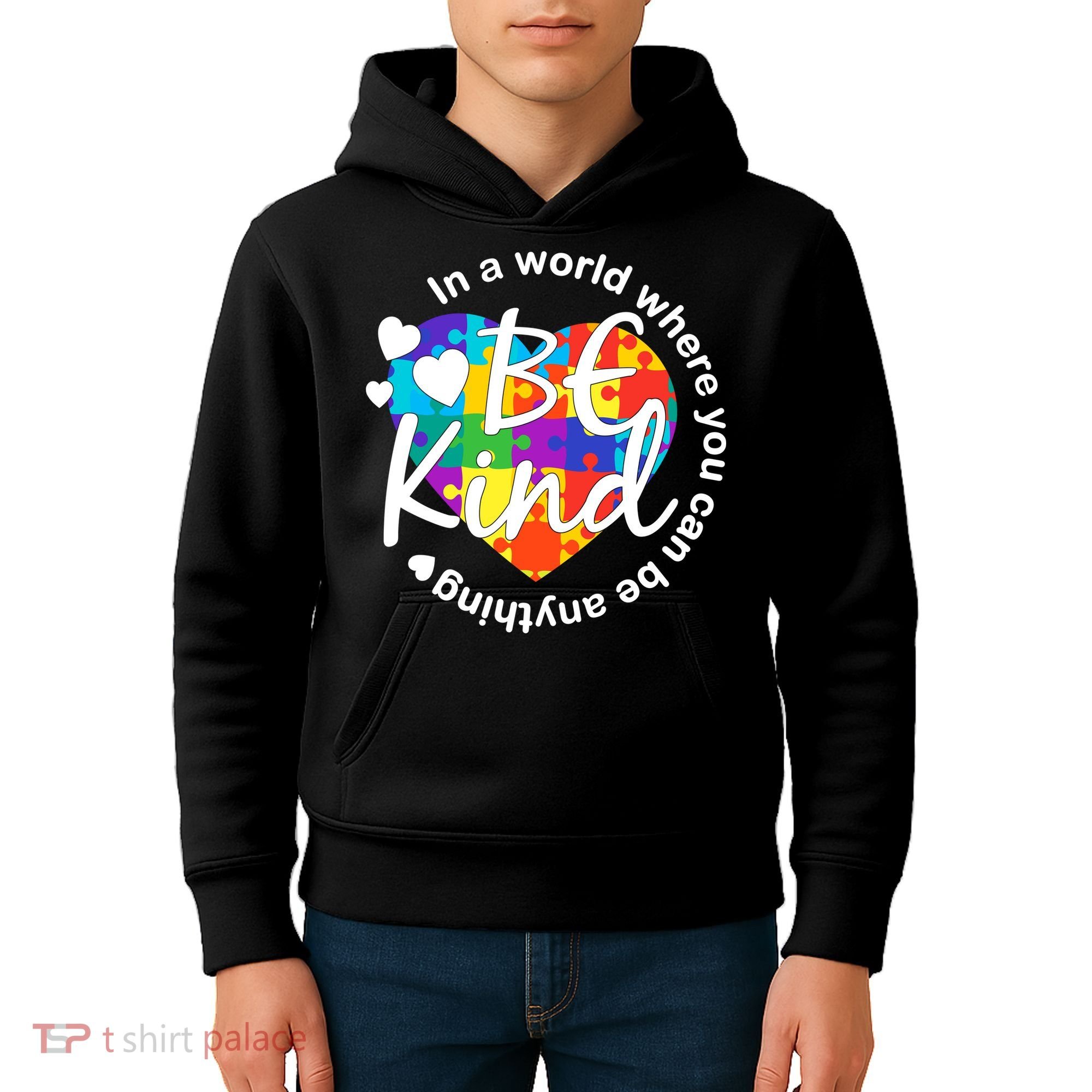World Where You Can Be Anything Be Kind Autism Heart Kids Hoodie