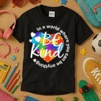 World Where You Can Be Anything Be Kind Autism Heart Kids T-Shirt thumb 3