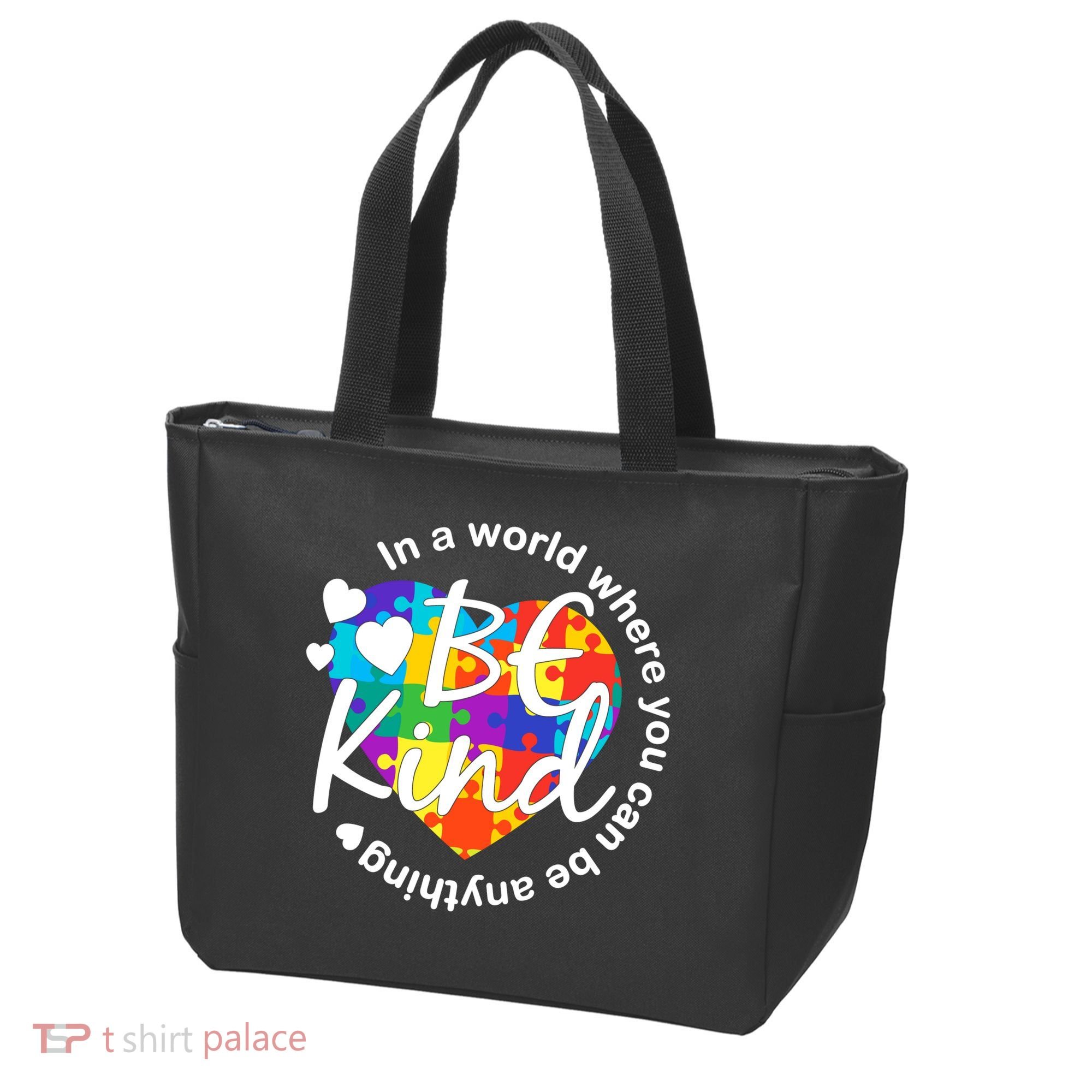 World Where You Can Be Anything Be Kind Autism Heart Tote Bag