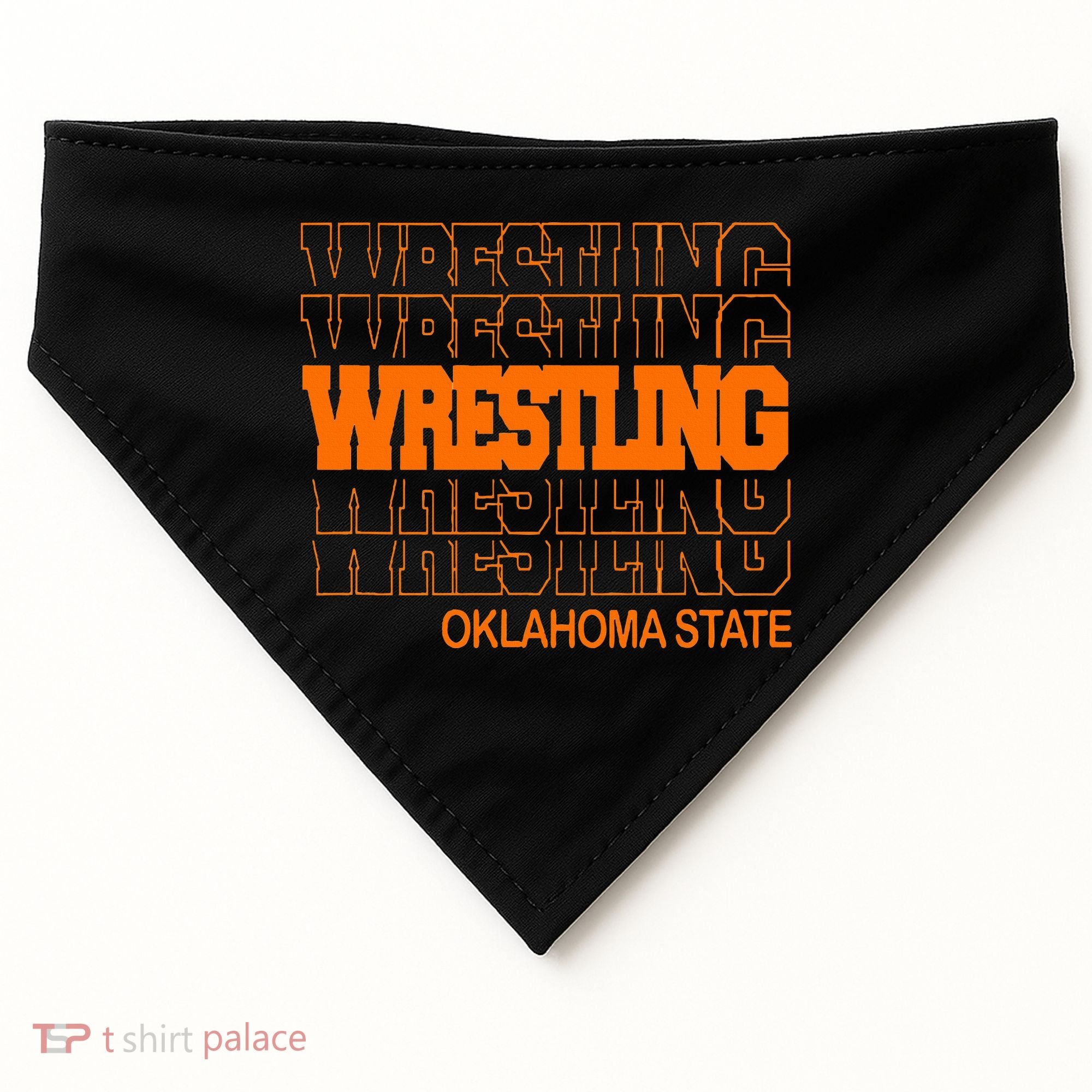 Wrestling O.K.L.A.H.O.M.A State In Modern Stacked Lettering USA-Made Doggie Bandana