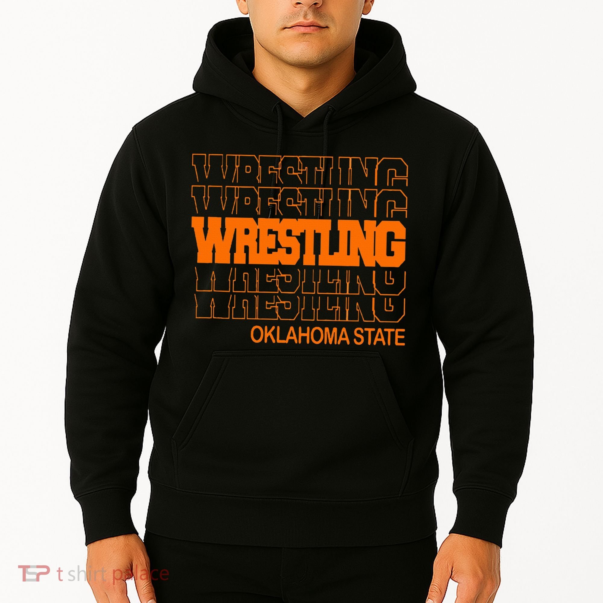 Wrestling O.K.L.A.H.O.M.A State In Modern Stacked Lettering Hoodie