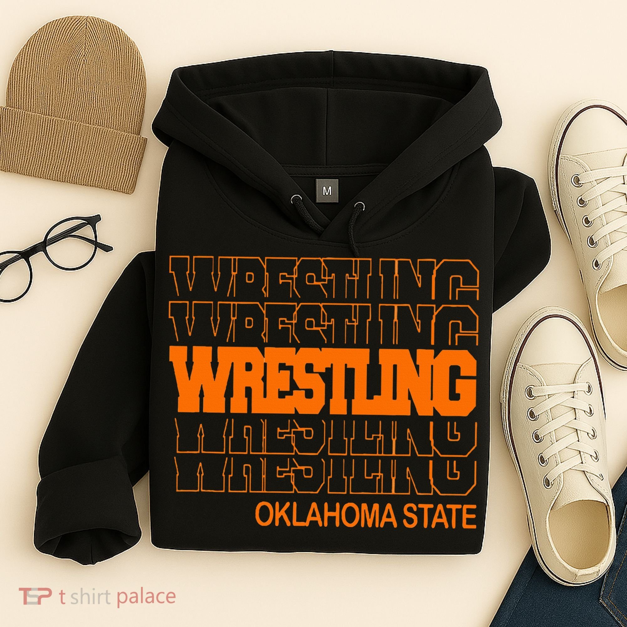 Wrestling O.K.L.A.H.O.M.A State In Modern Stacked Lettering Hoodie