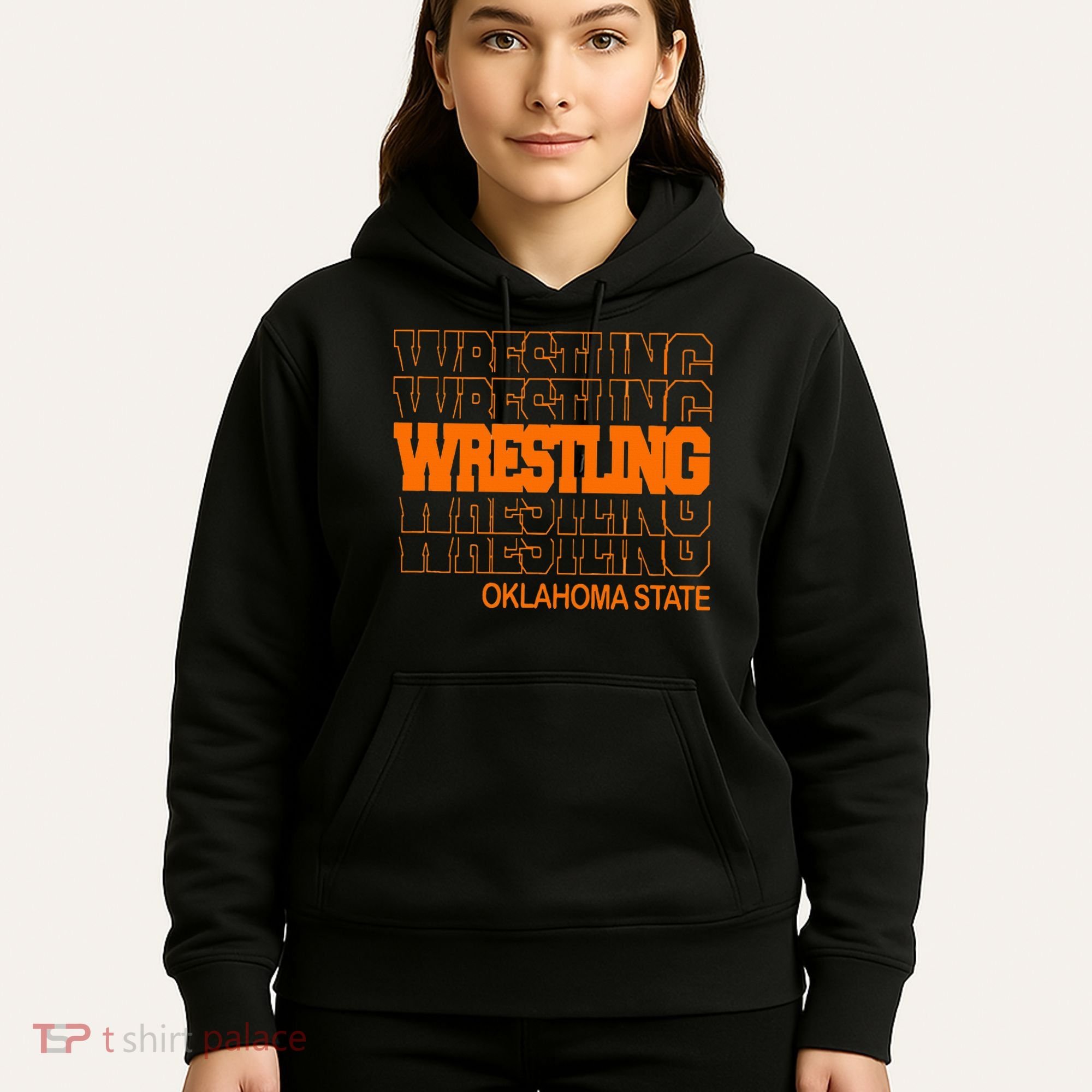 Wrestling O.K.L.A.H.O.M.A State In Modern Stacked Lettering Hoodie
