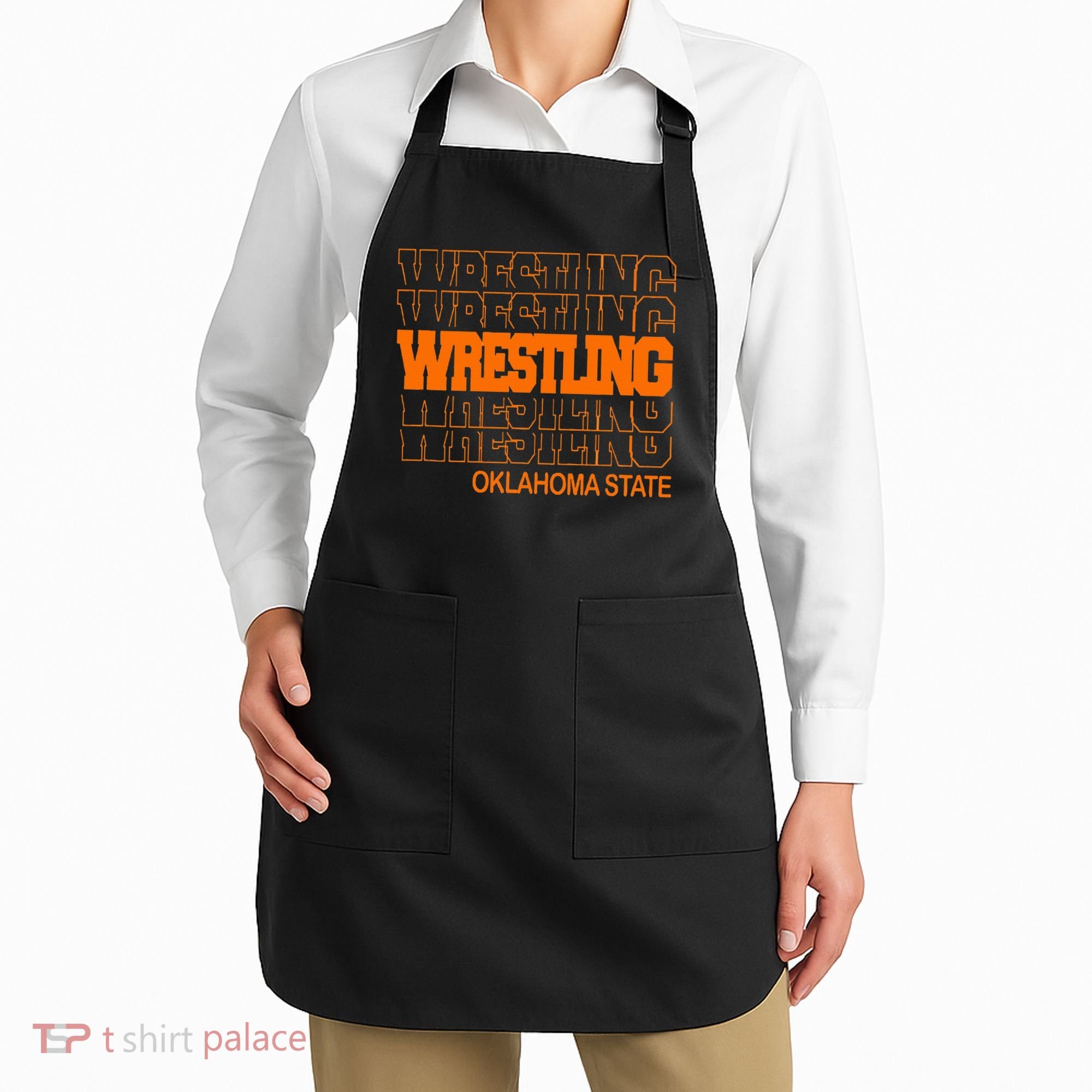 Wrestling O.K.L.A.H.O.M.A State In Modern Stacked Lettering Apron