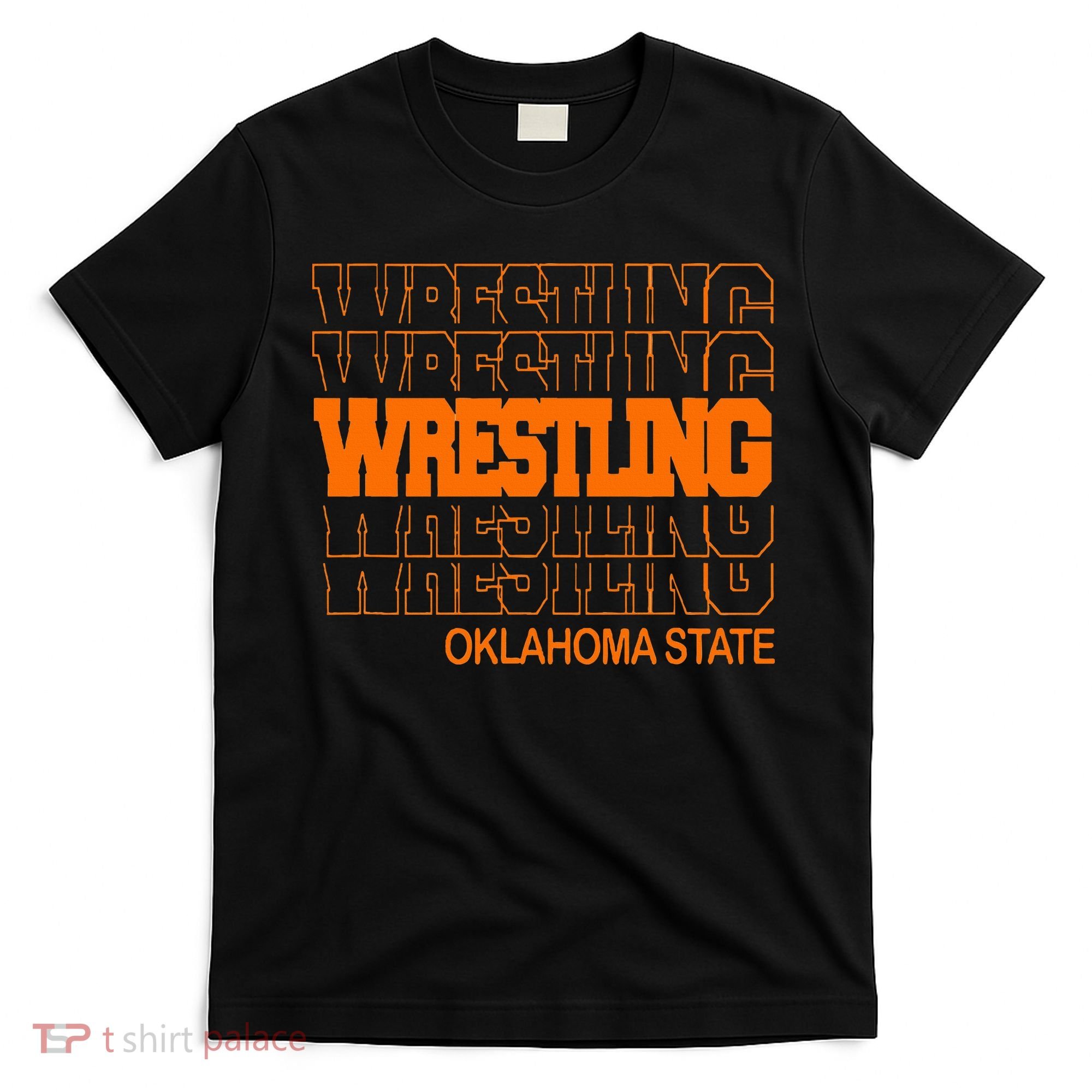 Wrestling O.K.L.A.H.O.M.A State In Modern Stacked Lettering T-Shirt