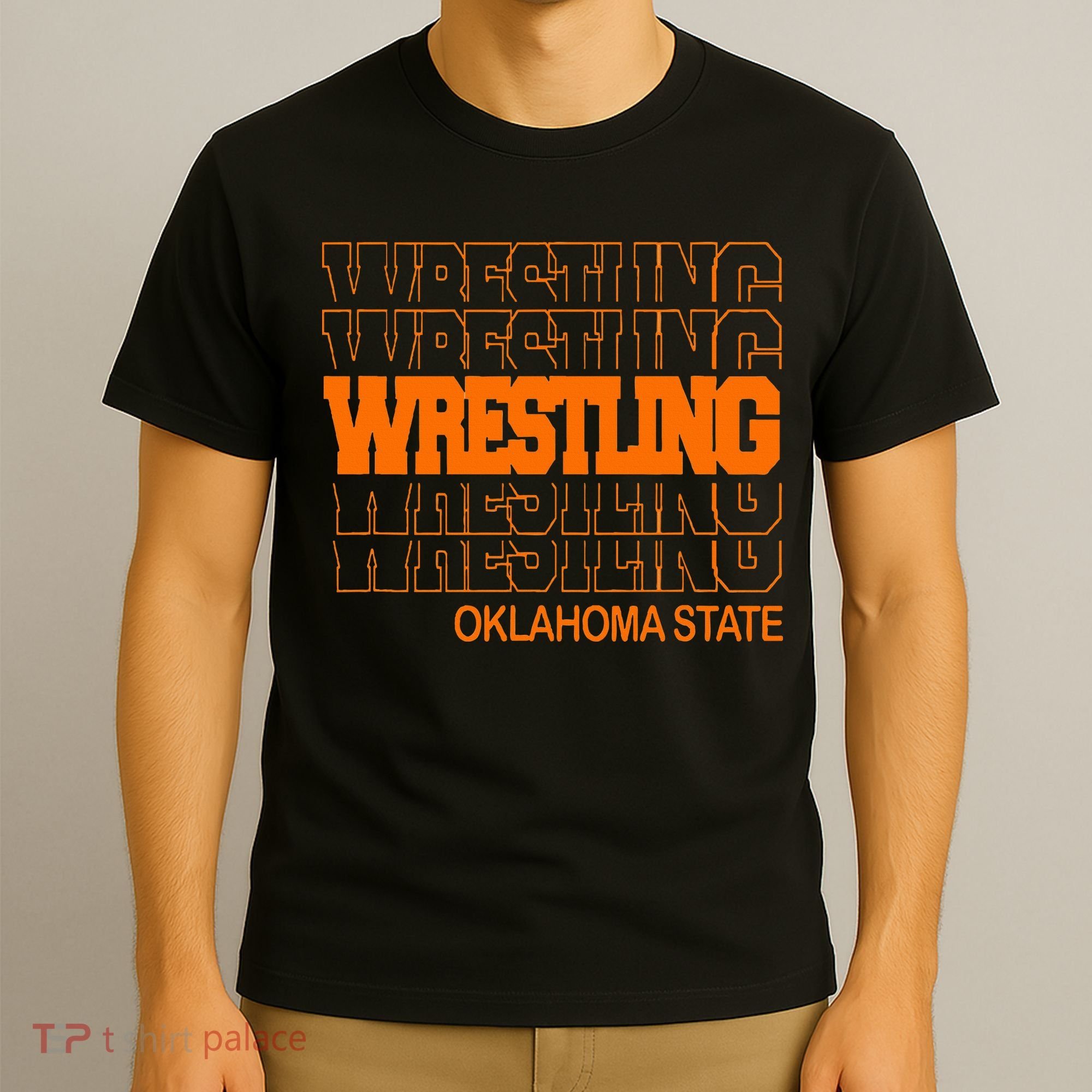 Wrestling O.K.L.A.H.O.M.A State In Modern Stacked Lettering T-Shirt