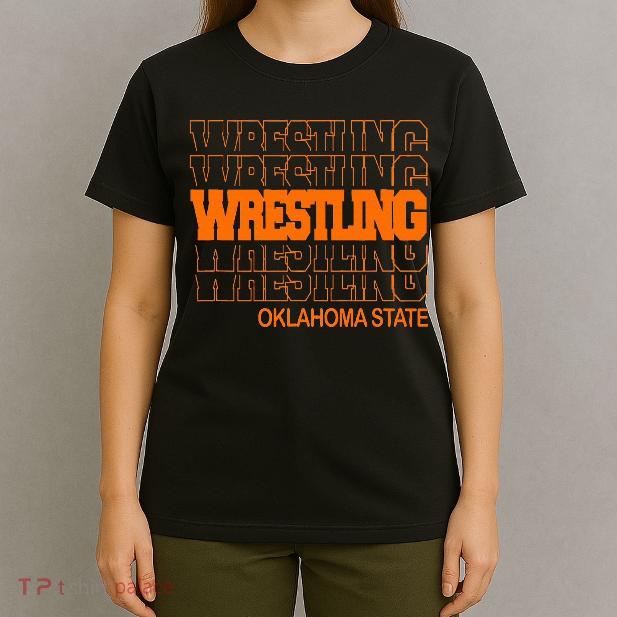 Wrestling O.K.L.A.H.O.M.A State In Modern Stacked Lettering T-Shirt