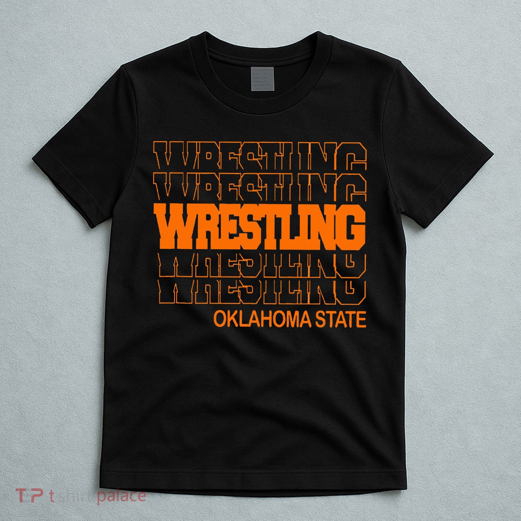Wrestling O.K.L.A.H.O.M.A State In Modern Stacked Lettering T-Shirt