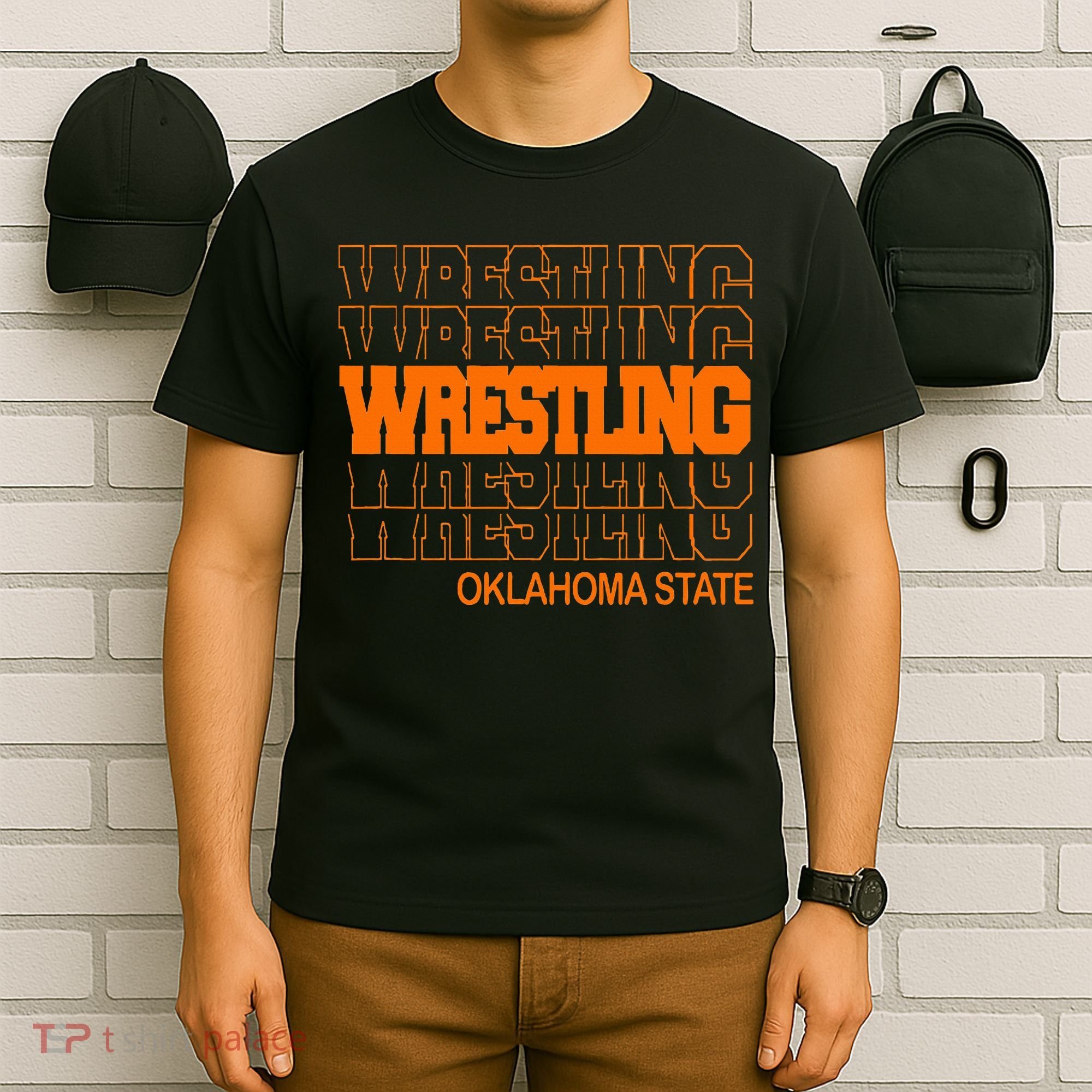 Wrestling O.K.L.A.H.O.M.A State In Modern Stacked Lettering T-Shirt